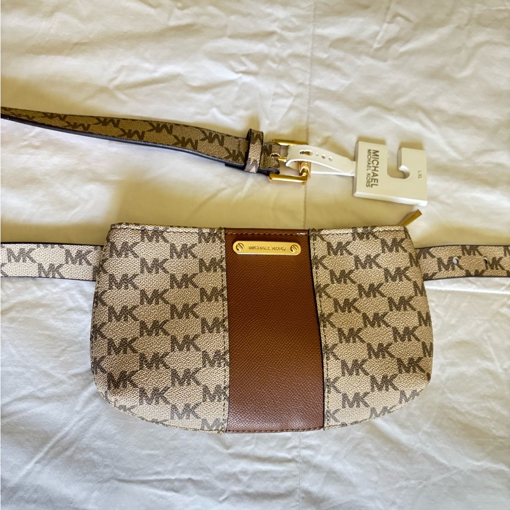 Michael Kors Brown and Tan Crossbody Bag with Monogram Print